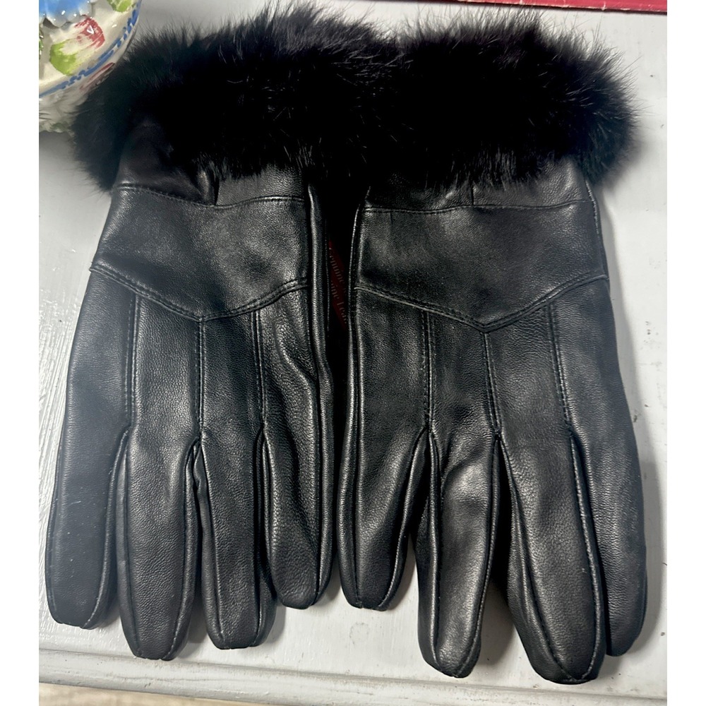 NWT Giovanni Navarre Italian Dondolore Black Genuine Leather Gloves Fur XL